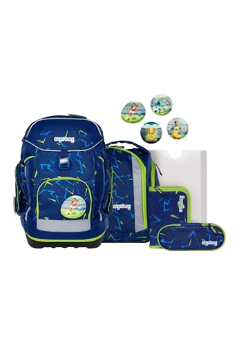 ergobag maxi set Set 6-teilig, ergonomischer Schulrucksack Grundschule für Mädchen und Jungen, ideal für große Kinder ab der 1. Klasse KoBärnikus - Dunkelblau im Sale