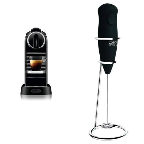 Nespresso De'Longhi EN167.B Citiz Kaffeekapselmaschine, mit Hochdruckpumpe & Caso Fomini Milchaufschäumer, mit Edelstahlfeder & Edelstahl-Standfuß