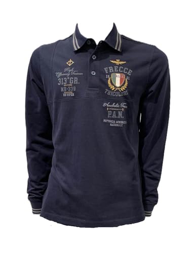 Aeronautica Militare Polo PO1828 Dreifarbige Pfeile für Herren, Trikot, Hemd, Langarm, blau, 56 im Sale