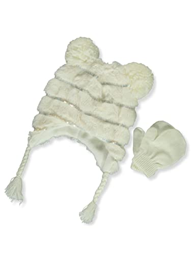 Laura Ashley Infant Plush Sequin Hat With Mittens Set - ivory, 6-12 months im Sale