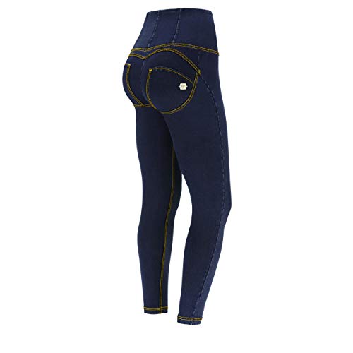 FREDDY Damen Wr.up 7/8 Superskinny Vita Alta Effetto Modellante, Dunkle Jeans mit gelben Nähten, im Sale