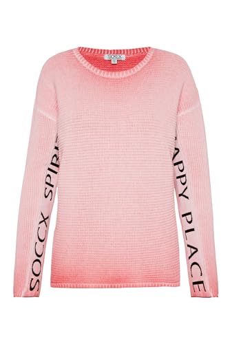 SOCCX Damen Pullover Oil Dyed mit Intarsia-Logo Pure Coral im Sale