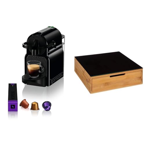 Nespresso De'Longhi EN 80.B Inissia, Hochdruckpumpe, Energiesparfunktion, kompaktes Design, 1260W, 32 x 12 x 23 cm, Dunkle Schwarz & Kapselständer 2 schubladen bambus - 5 five simply smart im Sale