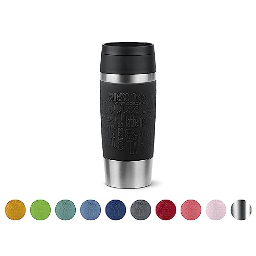 Emsa N20202 Travel Mug Classic Isolierbecher 0,36 Liter | neuer Komfort-Schraubverschluss | Edelstahl | 4h heiß und 8h kalt | 100% dicht | spülmaschinenfest | 360°-Trinköffnung | Schwarz