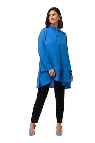 Ulla Popken Damen Tunika Volant mit Langarm Blusen, helles Petrolblau, 58-60 im Sale