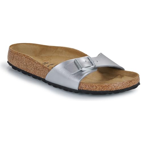 BIRKENSTOCK Unisex Madrid Birko-flor Pantoletten Narrow Fit, Silber (Silber), 39 (Schmal) im Sale