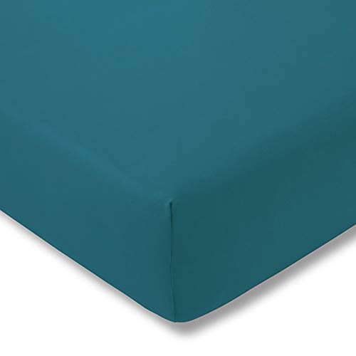 ESTELLA Spannbetttuch Zwirnjersey | Cyan | 200x200 cm | passend für Matratzen 180-200 cm (Breite) x 200-220 cm (Länge) | trocknerfest und bügelfrei | 100% Baumwolle | 97% Baumwolle 3% Elastan