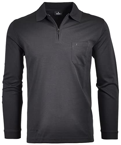 Ragman Herren Softknit-Poloshirt Langarm mit Zip  Schwarz im Sale