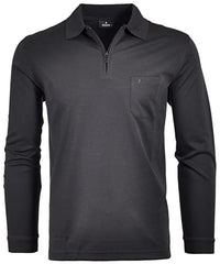 Thumbnail for Ragman Herren Softknit-Poloshirt Langarm mit Zip  Schwarz im Sale