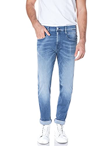 Replay Herren Jeans Anbass Slim-Fit Hyperflex White Shades mit Stretch, Light Blue 010 (Blau), 33W / 34 im Sale