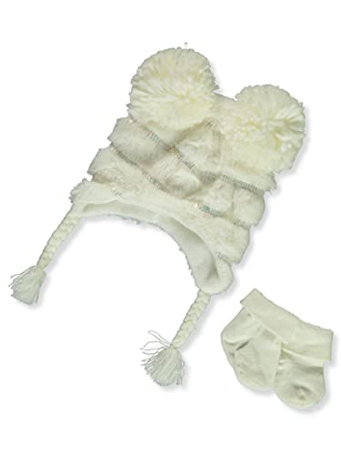 Laura Ashley Infant Plush Sequin Hat With Mittens Set - ivory, 0-6 months im Sale