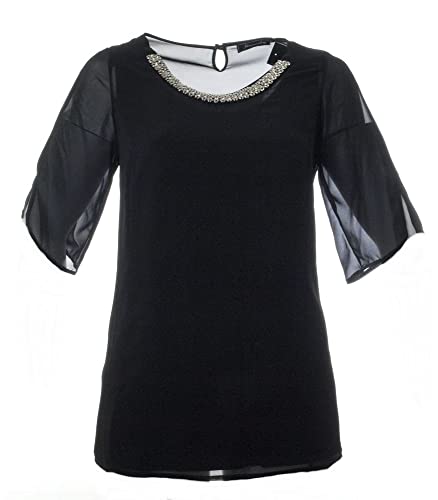 Sempre Piu Transparentes Damen-Shirt mit Top in Schwarz transparent halbarm Abend-Mode große im Sale