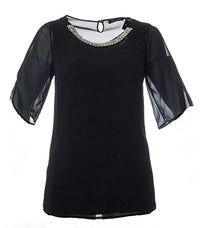 Thumbnail for Sempre Piu Transparentes Damen-Shirt mit Top in Schwarz transparent halbarm Abend-Mode große im Sale