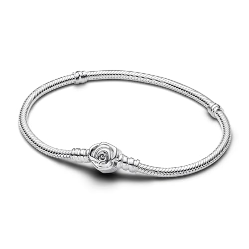 Pandora Moments Blühende Rose Verschluss Schlangen-Gliederarmband aus Sterling Silber, Kompatibel mit Pandora Moments, Größe:17, 593211C00-17 im Sale