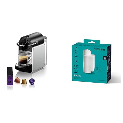 Nespresso De'Longhi EN 124.S Pixie Silber Kaffeekapselmaschine & Siemens BRITA Intenza Wasserfilter TZ70033A,verringert den Kalkgehalt des Wassers