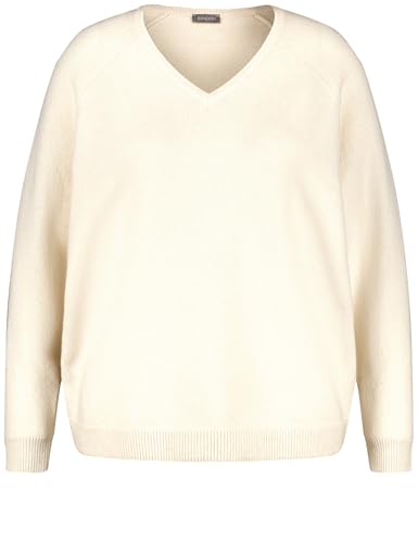 Samoon Damen Wärmender Basic Pullover mit V-Ausschnitt Langarm, Raglanarm, Ärmelbündchen unifarben Pearl 44 im Sale