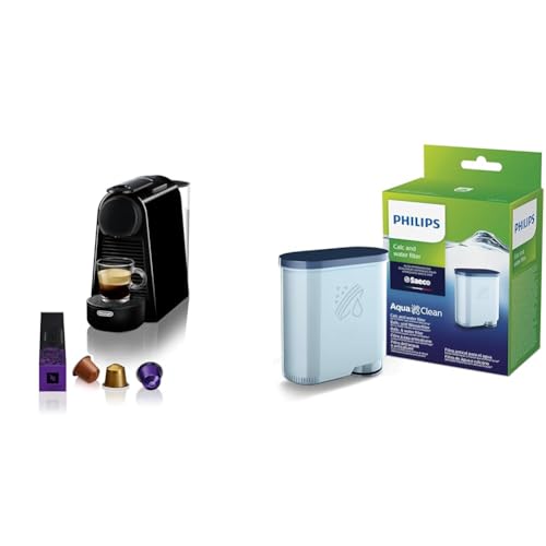 Nespresso De'Longhi EN 85.B Essenza Mini Kaffeekapselmaschine & Philips AquaClean Kalk- und Wasserfilter für Espressomaschine, Kein Entkalken bis 5000 Tassen, Einzelpack