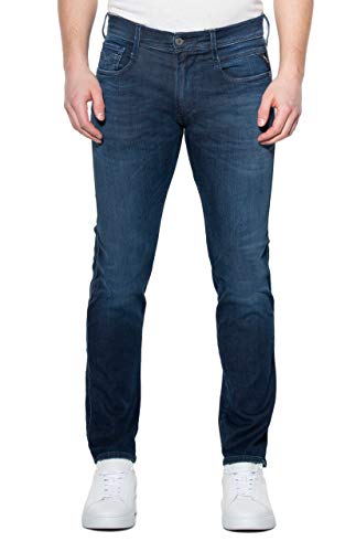 Replay Herren Jeans Anbass Slim-Fit Hyperflex Cloud mit Stretch, Dark Blue 007 (Blau), 36W / 34 im Sale