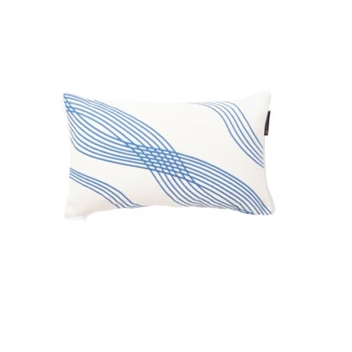 LEXINGTON Waves Recycled Heavy Cotton Twill 50x30 Pillow, White/Blue, 30x50cm