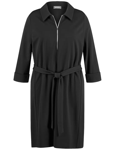 Samoon Damen Knieumspielendes Kleid mit Bindegürtel 3/4 Arm, mit Ärmelaufschlag unifarben kniebedeckend Black 56 im Sale