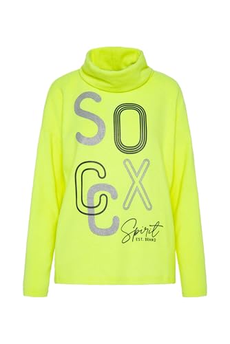 SOCCX Damen Rollkragenpullover aus Flauschstrick mit Glitter Logo Neon Lime im Sale