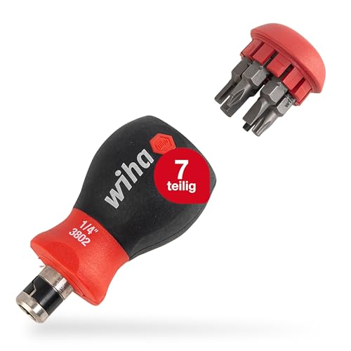 Wiha Schraubendreher mit Bit Magazin Stubby I mit 7 Doppelbits I 14 Werkzeuge in einem I Schlitz, Philips, Pozidriv, Innensechskant, Torx (43613) im Sale