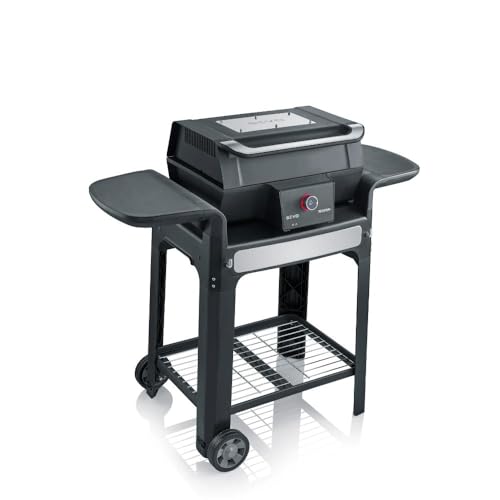 SEVERIN SEVO GTS Elektrogrill mit Deckel und Untergestell, elektrischer Standgrill, in 10 min bis 500 °C, Balkon Grill mit OLED-Display, für innen und außen, 3.000 W, Edelstahl/Schwarz, PG 8107