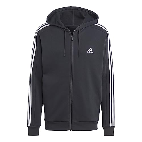 adidas Herren Essentials Fleece 3-Streifen Full Zip Trainingsjacke mit Kapuze, Schwarz, im Sale