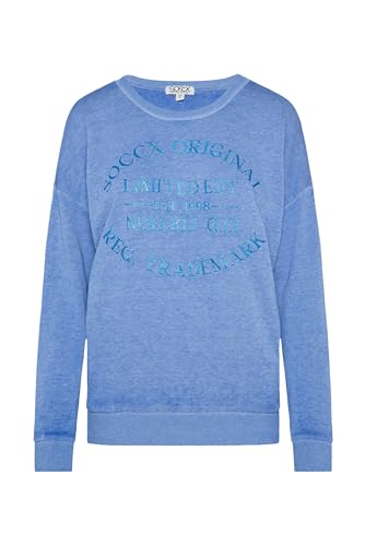 SOCCX Damen Sweatshirt mit Ausbrenner-Effekten und Print Blue Navy im Sale