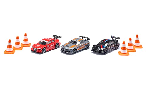 siku 6331, Geschenkset Race, Mercedes-AMG GT4, Audi RS 5 Racing und BMW M4, Inkl. 6 Pylonen, Spielzeug-Autos, Metall/Kunststoff, Multicolor, Mit Sportfelgen und Heckflügeln