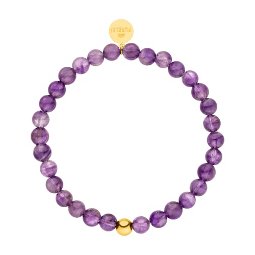 Purelei Purple Sky Armband (Gold, Silber), Damen und Herren Armband aus Amethyst Naturstein, wasserfestes Perlenarmband Damen elastisch Logo Tag, Einheitsgröße (Gold) im Sale