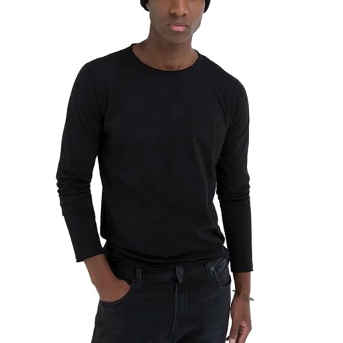 Replay Herren Langarmshirt aus Baumwolle, Schwarz (Black 098), M im Sale