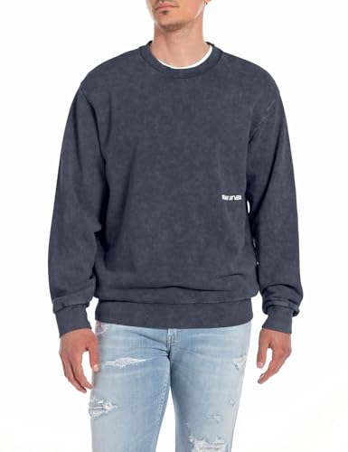 Replay Herren Sweatshirt aus Baumwolle, Blue Denim 277 (Blau), im Sale