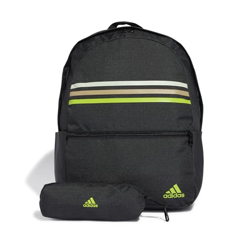 adidas Classic Horizontal 3-Stripes Backpack Tasche, Black/SOLAR Slime, One Size im Sale