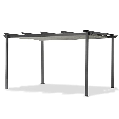 LECO Pergola – stilvolle Aluminium Pergola 4 x 3 m mit ausziehbarem Sonnendach – anthrazit / grau