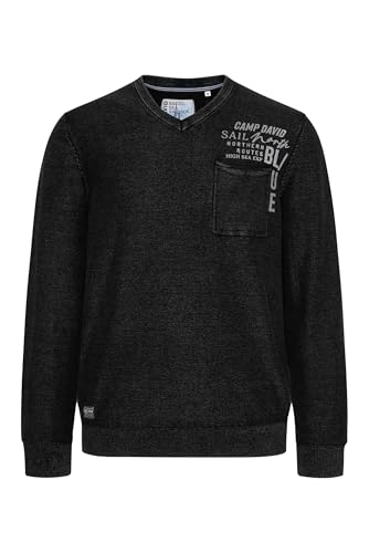 Camp David Herren Pullover Linksstrick mit Used Look Black im Sale