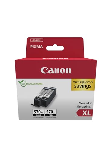 Canon PGI-570 XL TWIN Vorteilspack 2 Tintenpatronen größere Reichweite XL (2X Schwarz XL) Original [Umweltfreundliche Recycle-Kartonverpackung 2024 mit Diebstahl Sicherungsetikett]