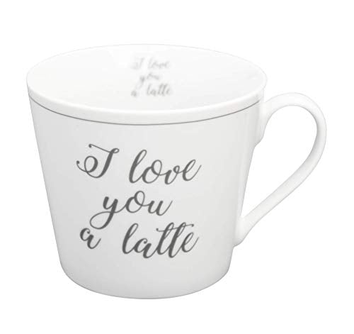 Krasilnikoff - Becher, Tasse mit Henkel - Happy Cup - I Love You a Latte - ca. 400 ml - Höhe: 9 cm - weiß/grau