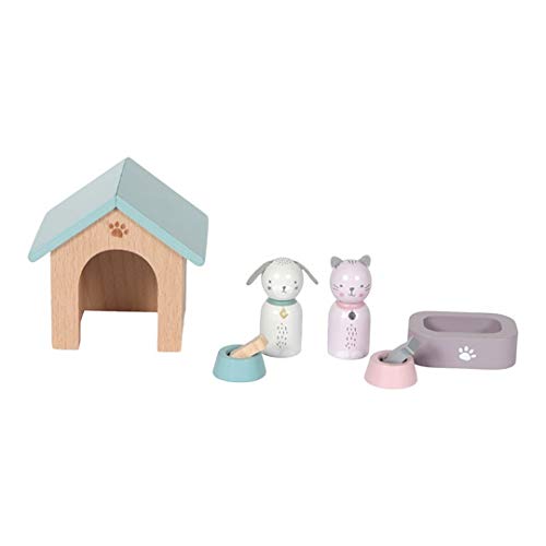 Tiamo Little Dutch 4475 Holz Puppenhaus Zusatz Spielset Haustiere Hund und Katze 8-teilig