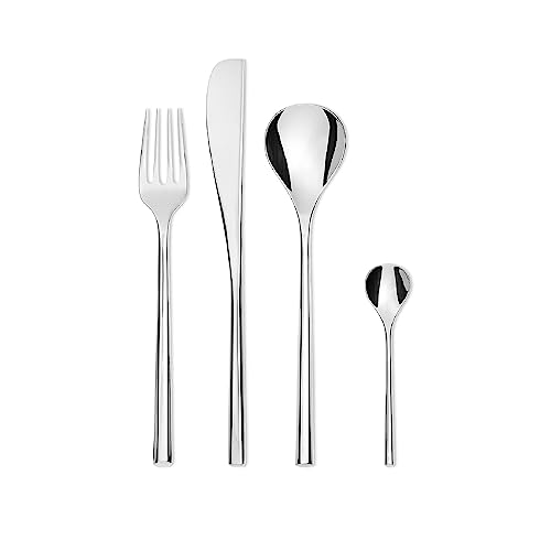 Alessi TI04S24 MU Besteckgarnitur 24 TLG. bestehend aus 6 Tafellöffel-Messer-Gabel und 6 Kaffeelöffel, Edelstahl, Silber, 4.5 x 54.5 x 5.5 cm