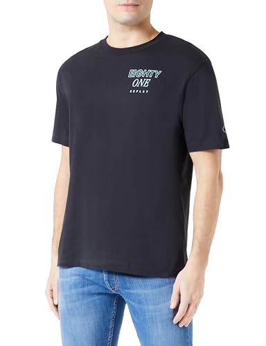 Replay Herren T-Shirt Kurzarm aus Baumwolle, Black 098 (Schwarz), M im Sale