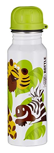 alfi Edelstahl Trinkflasche 600ml, Jungle weiß, absolut dicht, spülmaschinenfest, BPA-Frei, 5397.902.060 Edelstahlflasche für Kinder, Schule, Sport, Stadtbummel, Freizeit, für Schorle, Tee, Wasser im Sale