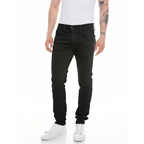 Replay Herren Jeans Anbass Slim-Fit Hyperflex Forever Dark mit Stretch, Black 098 (Schwarz), 28W / 32L im Sale