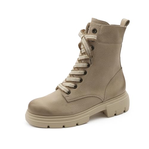 Paul Green Damen Schnürbootie, Frauen Combat Boots,halbstiefel,Kurzstiefel,uebergangsschuhe,uebergangsstiefel,Stiefel,Beige (Almond),39 EU / 6 UK im Sale