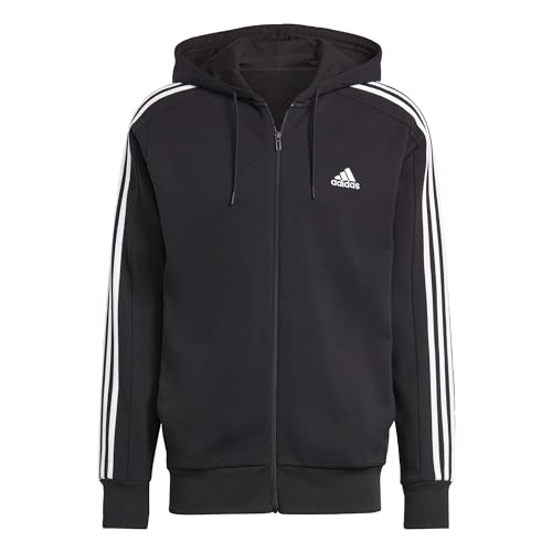 adidas Herren Essentials French Terry 3-Stripes Full-Zip Hoodie, Black/White, im Sale