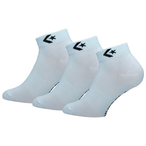 Converse 3 Paar Quarter Socken - Fußgewölbeunterstützung - Polyester - Unisex (Weiß, 43-46)