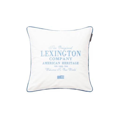 LEXINGTON The Original Logo Organic Cotton Twill PillowCover, White/Blue, 50x50