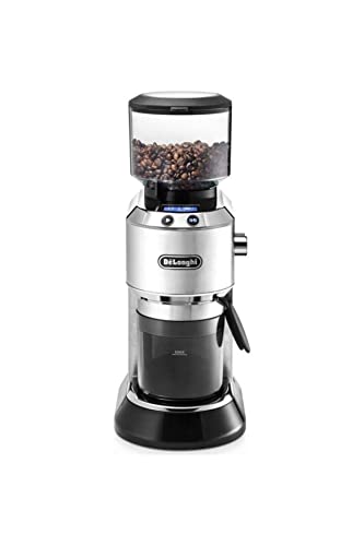 De'Longhi Dedica KG 521.M Elektrische Kaffeemühle, 2,1 LCD Display mit Aroma Funktion, Vollmetallgehäuse, Edelstahl Kegelmahlwerk, einstellbare Mahlgradeinstellung, Silber