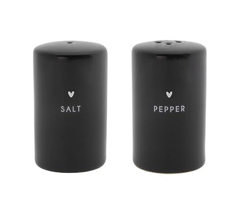 BC Salz und Pfeffer Streuer Set Heart Keramik matt schwarz weiß Küchenaccessoires gedeckter Tisch Salt and Pepper