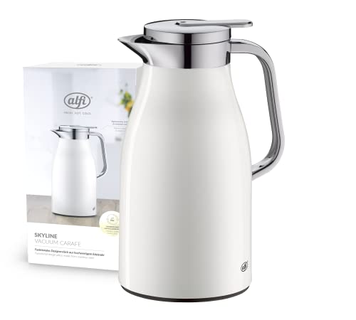 alfi SKYLINE 1,0l, coconut white mat, Edelstahl-Isolierkanne mit hygienischem Hartglaseinsatz, Drehverschluss mit bequemer Drucktaste, ergonomischer Griff, mit einer Hand, ideal als Kaffeekanne